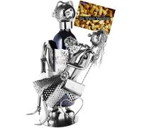 BRUBAKER Wine Bottle Holder "Lovers" Metal Sculpture Gift With Greeting Card