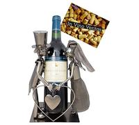 BRUBAKER Wine Bottle Holder Wedding Couple - Metal Bottle Stand Rack - with Gift Card