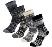 BRUBAKER Womens Norwegian Socks Wool White/Black/Grey Shades - 4 Pack UK 6-8 (EU 39-42)