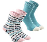 BRUBAKER Women's Socks 'Cashmere Touch' Solid/Norwegian Light Pink Mint - Pack of 2 - UK Size 5-8