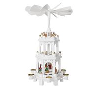 BRUBAKER Wooden Christmas Pyramid - 3 Levels - White - 18 Inches (45 cm) - Hand-painted Figures