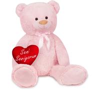 BRUBAKER XXL Teddy Bear 40 Inches (100 Cm) With a Seni Seviyorum Heart Soft Toy