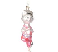 BRUBAKER Yoga Cat - Glass Christmas Bauble - Hand-Painted and Mouth-Blown - Humorous Tree Decoration Figure - Funny Hanging Ornament - Pink and Silver - 5.7 inches (14.5 cm)