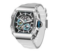 BRUBOSES Mechanical Watch for Men|Men's Watches Automatic Self Winding|Luxury Wristwatch for Men|Mens Watch Hollow-Out Silicone Band Synthetic Sapphire Mirror 3ATM Waterproof Wrist Watch for Men, Blue