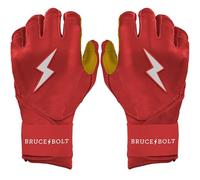 BRUCE BOLT 2020 Premium Pro Red Long Cuff Cabretta Leather Baseball Batting Gloves with Glove Bag - Adult Large LRDL