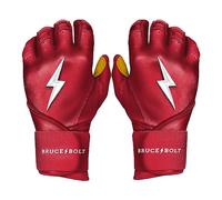BRUCE BOLT 2020 Premium Pro Red Long Cuff Cabretta Leather Baseball Batting Gloves with Glove Bag - Youth XLarge LRDYXL