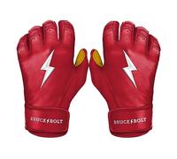 BRUCE BOLT 2020 Premium Pro Red Short Cuff Cabretta Leather Baseball Batting Gloves with Glove Bag - Adult Large SRDL
