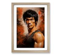 Bruce Lee Digital Framed Print | A2 Oak Framed Wall Art | Ready to Hang | Modern Nature Picture | Living Room Bedroom Lounge Office