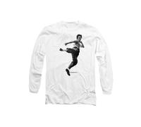 Bruce Lee Flying Kick Long Sleeve T-Shirt, White | Size: Large Bruce Lee White L