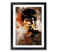 Bruce Lee Gestural Framed Print | A2 Black Framed Wall Art | Ready to Hang | Eclectic Historical Picture | Living Room Bedroom Lounge Office