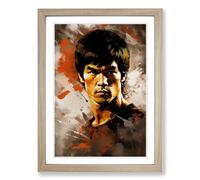 Bruce Lee Gestural Framed Print | A2 Oak Framed Wall Art | Ready to Hang | Eclectic Historical Picture | Living Room Bedroom Lounge Office