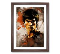 Bruce Lee Gestural Framed Print | A2 Walnut Framed Wall Art | Ready to Hang | Eclectic Historical Picture | Living Room Bedroom Lounge Office