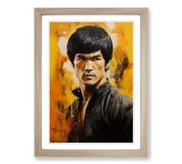 Bruce Lee Hard Edge Painting Framed Print | A2 Oak Framed Wall Art | Ready to Hang | Modern Historical Picture | Living Room Bedroom Lounge Office