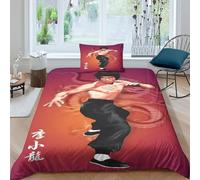Bruce Lee Kids Bedding Set Full Size Comforter Set 2Pcs Breathable Chinese Kung Fu Duvet Cover Set Ultra Soft 3D Quilt Set with Zipper Closure Bedclothes,Easy Care Durable Single（135x200cm）