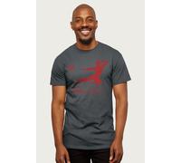 Bruce Lee Men's Kung Fu Kick Red Print T-Shirt in Charcoal | Size: Large Bruce Lee Charcoal L