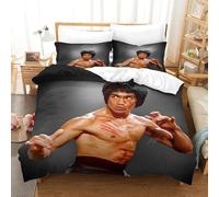 Bruce Lee Teens Bedding Set Full Size Comforter Set 3Pcs Ultra Soft Chinese Kung Fu Quilt Set 3D Duvet Cover Set with Zipper Closure Breathable Room Decor,Easy Care Durable Double（200x200cm）