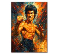 Bruce Lee Wall Art, Abstract Martial Arts Portrait, Vibrant Orange and Blue Splash Art A4 Print