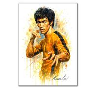 Bruce Lee Watercolor Wall Art, Martial Arts Poster, Yellow Tracksuit, Iconic Pose Splash art A4 Print