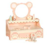 Bruce & Shark Makeup Table with Mirror,Kids Vanity Set with Storage Drawer,Toddler Pretend Play Vanity Desk with 8 Makeup Accessories,Princess Vanity