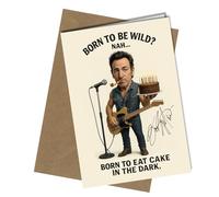Bruce Springsteen Autograph Birthday Card - Reproduction Inspired “Born to Eat Cake in the Dark” - Funny Music Fan Greeting Card - Cartoon Design - Rock Legend Birthday Card Brown Envelope No2001