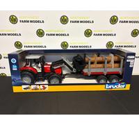 BRUDER 02318 1:16 SCALE MASSEY FERGUSON 7480 WITH FRONT LOADER AND LOG TRAILER