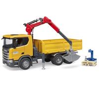 Bruder 03551 Scania Super 560R Construction Site Truck with Crane & 2 Pallets - 1:16 Scale Construction Vehicle,Compatible with Bruder Accessories, Ages 4+