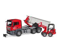 Bruder 03767 Man TGS Truck with Roll Off Container and Schäffer Compact Loader 2630