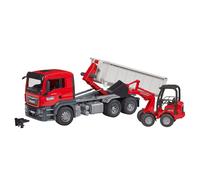 Bruder 03767 Man TGS Truck with Roll Off Container and Schffer Compact Loader 2630