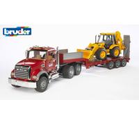 Bruder 1:16 MACK Granite Low loader truck with JCB 4CX Backhoe loader in Red | Size: 1 Pack Bruder Red 1 Pack