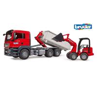Bruder 1:16 MAN TGS Truck with Roll-Off-Container + Schäffer Compact loa in Red | Size: 1 Pack Bruder Red 1 Pack