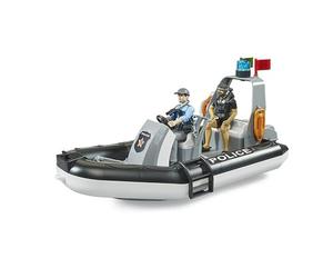 Bruder 62733 - Bworld Police Dinghy with Policemen, Divers & Accessories - 1:16 Rescue Service Use Lifeguard Police Boat Water Toy