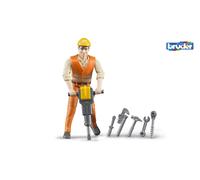 Bruder Construction Worker Figure with Accessories | 1:16 Scale | Fully Poseable with Moveable Limbs & Gripping Hands | Toy Figure