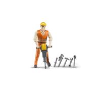 Bruder Construction Worker Figure with Accessories | 1:16 Scale | Fully Poseable with Moveable Limbs & Gripping Hands | Toy Figure