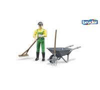 Bruder Toys 62610 Play Figure Farmer / Gardener Wheelbarrow Besom Pitchfork 1:16