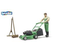 Bruder Toys Gardener Figure with Lawn Mower Brush & Rake 1:16 Scale - No. 62103