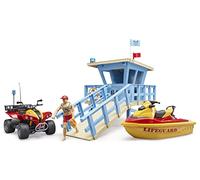 Bruder bworld Lifeguard Station Playset with Quad Bike, PWC Rescue Watercraft & Figures - 1:16 Beach Rescue Toy for Kids 4+