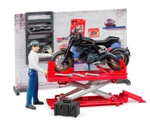 Bruder Bworld Motorcycle Workshop 62101 Motorcycle Ducati Scrambler Racer Lift