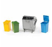 Bruder Garbage Can Set of 4 - 1:16 Scale Waste & Recycling Bin Toy Accessories, Compatible Garbage Trucks & City Playsets, Durable Plastic, Ages 4+