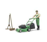 Bruder Gardener and Mower Set - 1:16 Scale Ride-On Mower with Gardener Figure, Working Cutting Deck, Grass Collector & Garden Tools; Compatible with bWorld Accessories; Ages 3+