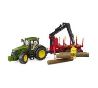 Bruder 03154 - John Deere 7R 350 with Back Trailer & 4 Tree Trunks - 1:16 Farm Agriculture Forestry Forestry Tractor Bulldog Wood Transporter Toy Vehicle