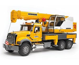 Bruder MACK Granite Liebherr Crane Truck - 1:16 Scale Construction Vehicle Toy with Extendable Boom & Rotating Crane, Compatible Figures & Accessories, Durable Plastic, Ages 4+