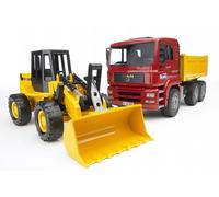 Bruder MAN TGA dump truck and Liebherr excavator 912 model toy construction site