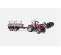 Bruder Massey Ferguson 7480 front loader, Timber Trailer & 3 trunks B02046 1:16