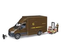 Bruder Mercedes-Benz Sprinter UPS with Driver Hand Pallet Truck & Shipping Boxes - Shipping Logistics Transporter Parcel Service Van Truck 1:16, ages 4+