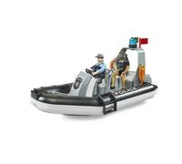 bruder 62733 - Bworld Police Dinghy with Policemen, Divers & Accessories - 1:16 Rescue Service Use Lifeguard Police Boat Water Toy