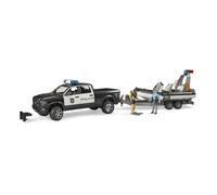 Bruder 02507 - RAM 2500 Police Pick-up, Light and Sound Module, Trailer with Boat, 2 Figures - 1:16 Emergency Car Emergency Service Police Officer Diver Off-Road Vehicle Inflatable Boat Bworld Toy