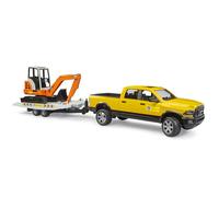 Bruder 02546 RAM Rental Service Truck with Trailer and Mini Excavator - 1:16 Construction Vehicle Playset for Kids 4+