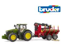bruder 03154 - John Deere 7R 350 with Back Trailer & 4 Tree Trunks - 1:16 Farm Agriculture Forestry Forestry Tractor Bulldog Wood Transporter Toy Vehicle