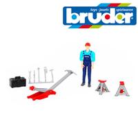 Bruder Toys 62100 Play Figure Mechanic + Garage equipment Jack Stands Tools 1:16
