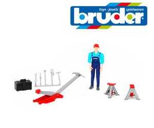 Bruder Toys 62100 Play Figure Mechanic + Garage equipment Jack Stands Tools 1:16